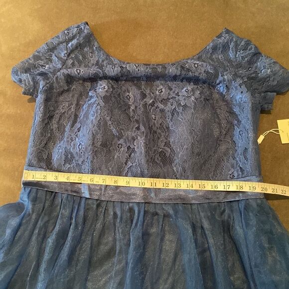 Women’s Blue Full Length Tulle & Lace Sort Sleeve Bridesmaid Dress Size XL NWT - Picture 8 of 9